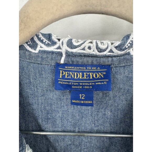 Pendleton Chambray Embroidered Shirt Mini Dress Women 12 Blue Ethereal Western - Picture 3 of 9